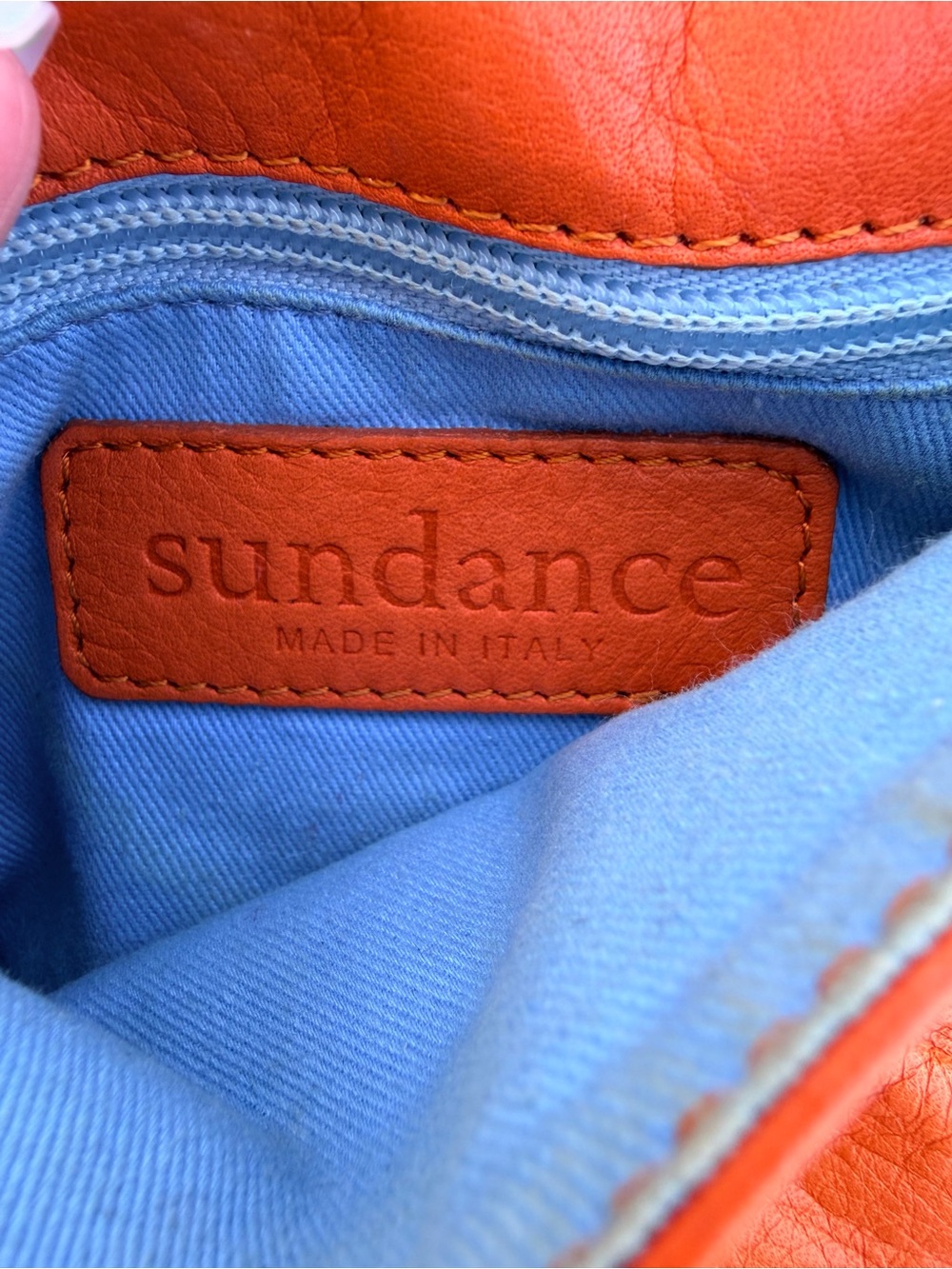Sundance Italy Orange Pebbled Leather Mini Crossbody Boho Festival Pocket Purse - Picture 6 of 7